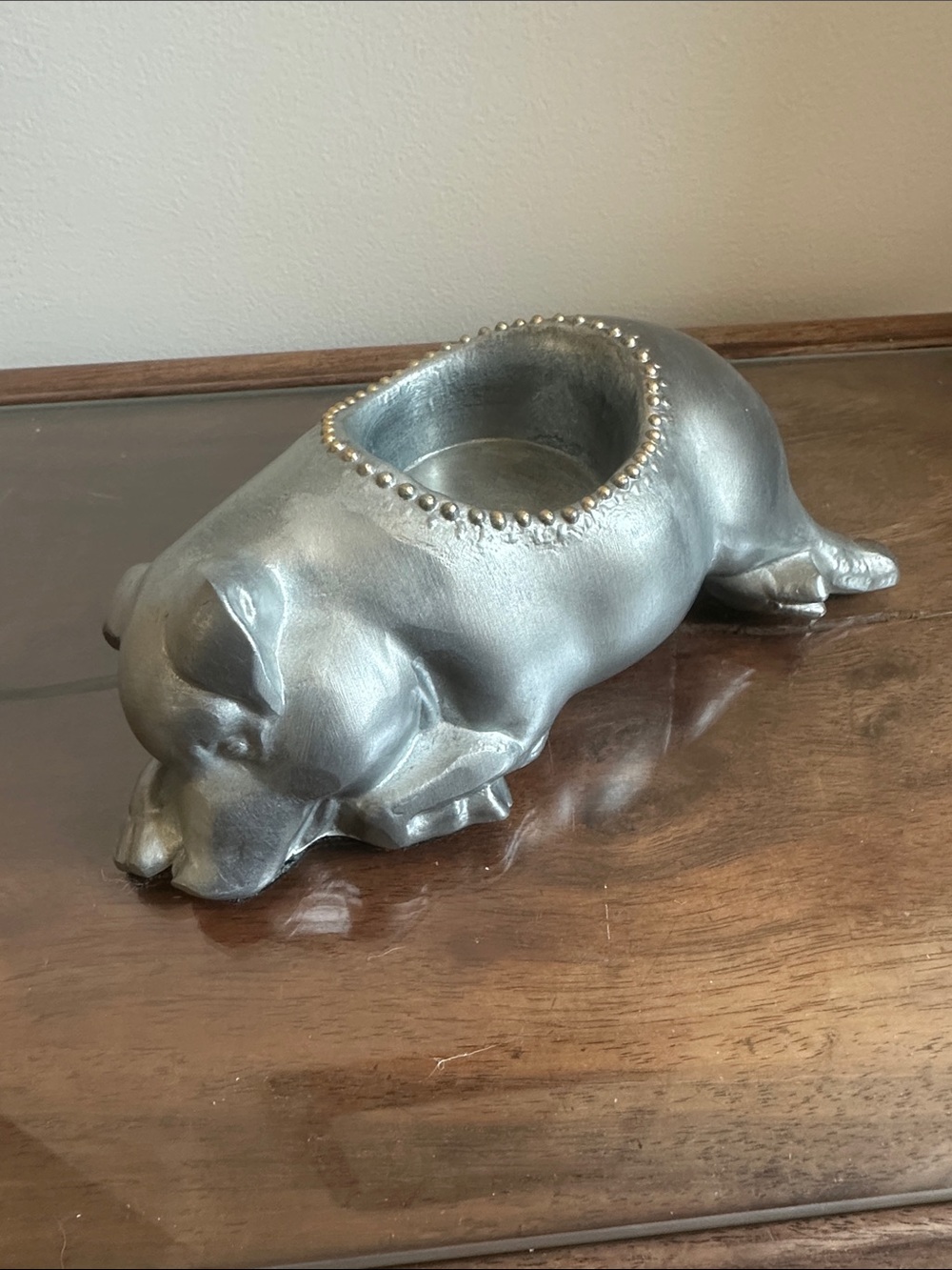 Vintage Morton’s Steakhouse Pewter Sleeping Pig Lamp Base by Petite Choses - 7”